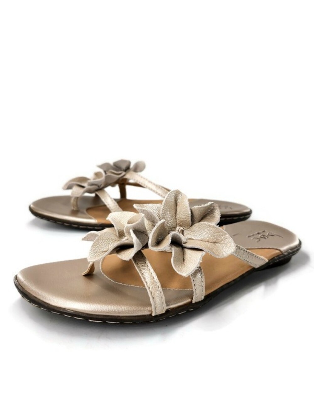 b.o.c. Born Hensley Pale Gold Floral Leather Strappy Flat Slide-On Sandals